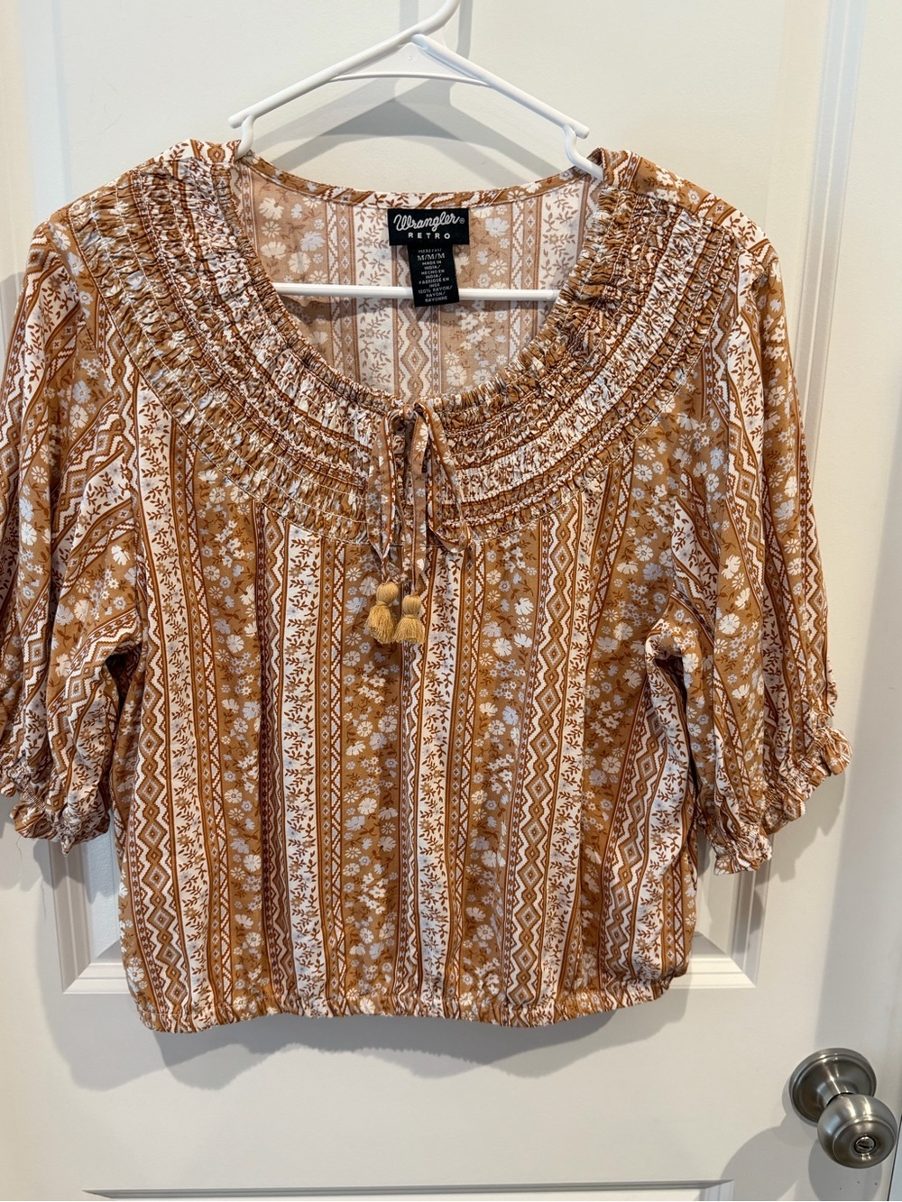 Wrangler Retro Boho Peasant Blouse Top Size Medium